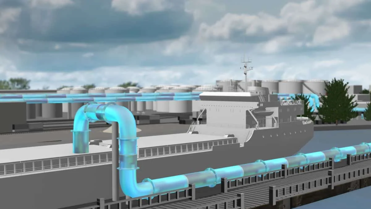 3D-Visualisierung des geplanten CarbonBridge CO₂-Exportterminals in Bremen